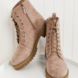 "Best of Luck" Khaki Combat Lace-up Suedette Booties